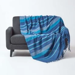 Cotton Morocco Striped Blue Throw