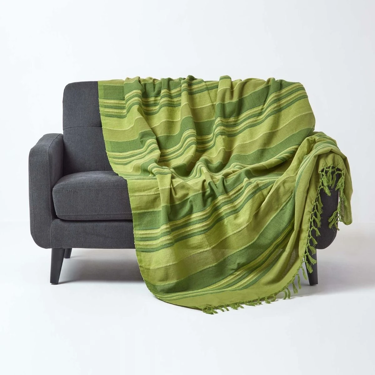 Cotton Morocco Striped Green Throw, 255 X 360 Cm 4 Cotton Morocco Striped Green Throw, 255 X 360 Cm - Image 2
