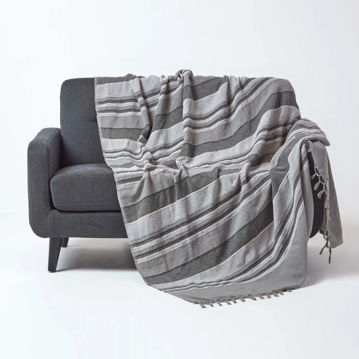 Cotton Morocco Striped Grey Throw, 255 X 360 Cm 4 Cotton Morocco Striped Grey Throw, 255 X 360 Cm - Image 2