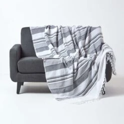 Cotton Morocco Striped Monochrome Throw