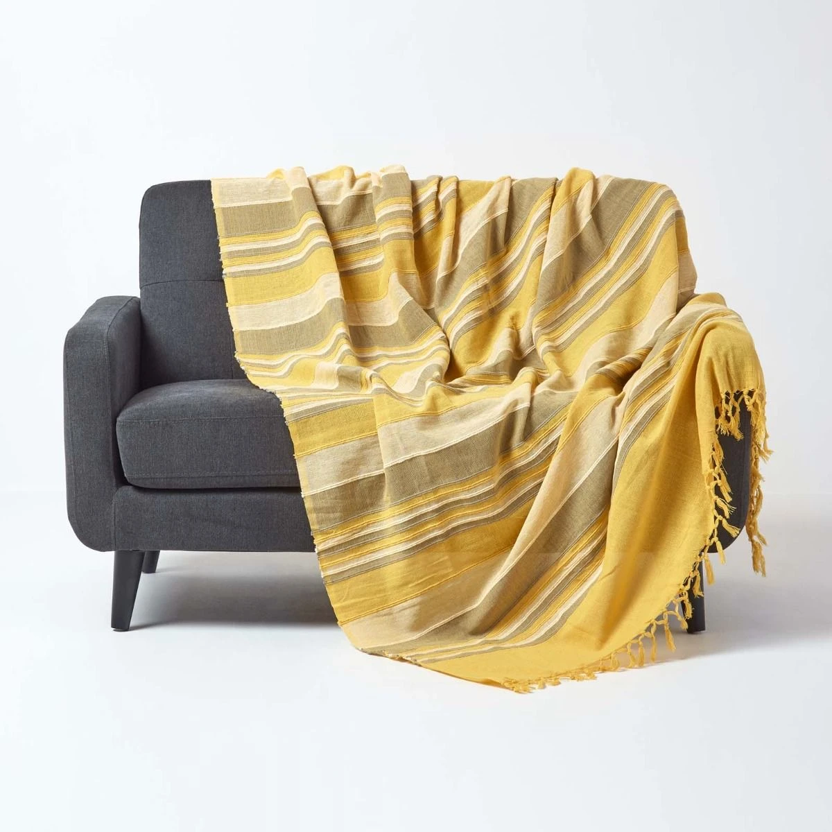 Cotton Morocco Striped Yellow Throw, 255 X 360 Cm 4 Cotton Morocco Striped Yellow Throw, 255 X 360 Cm - Image 2