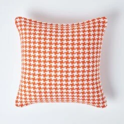 Houndstooth 100% Cotton Cushion Cover Orange, 60 X 60 Cm