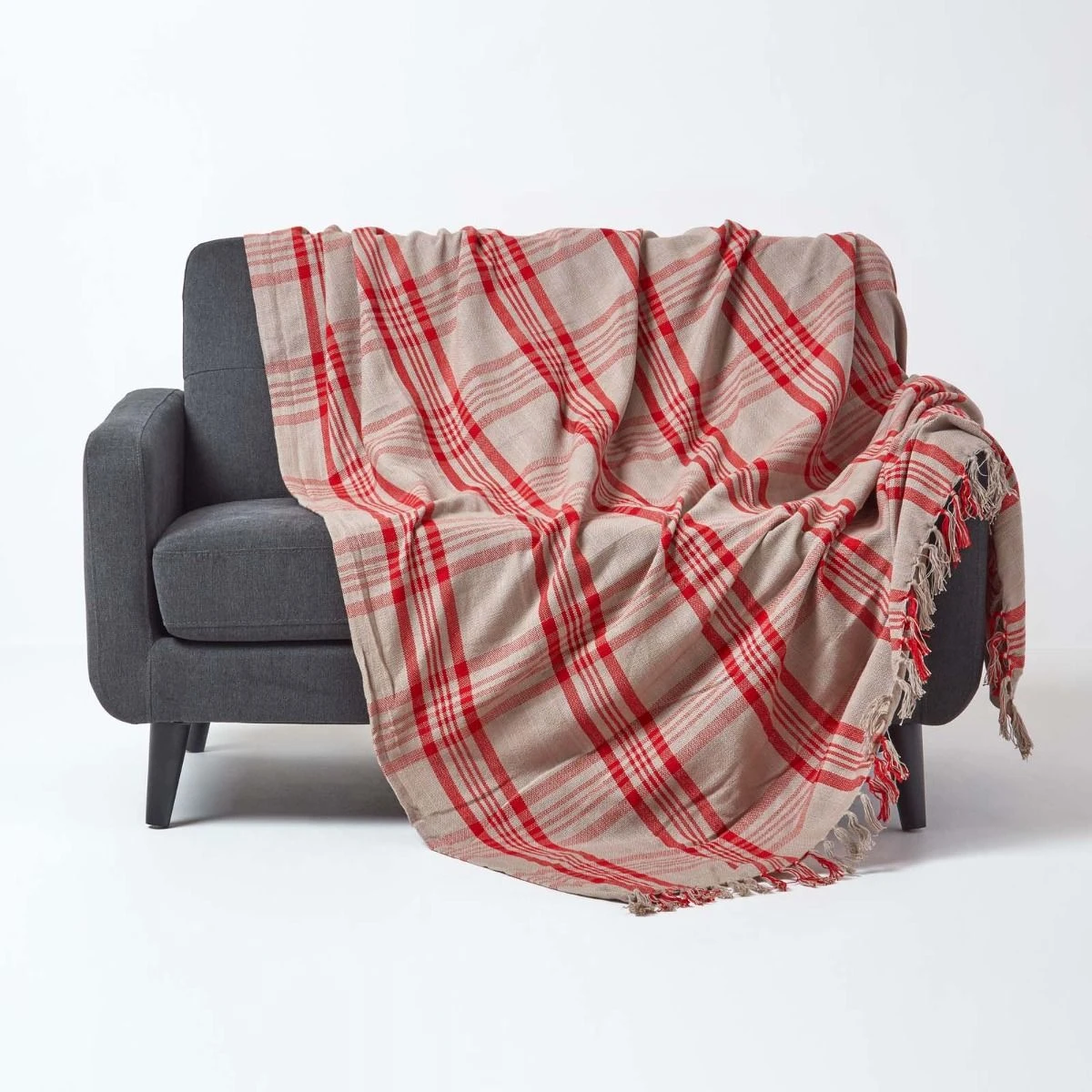 Grey & Red Tartan Check Sofa And Bed Throw 3 Grey & Red Tartan Check Sofa And Bed Throw