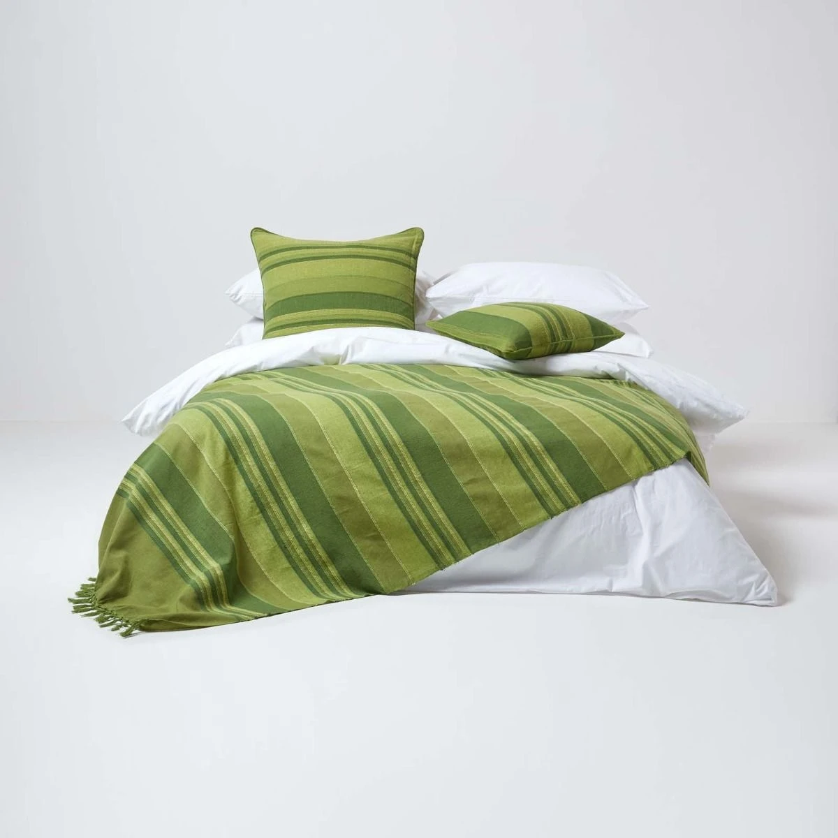 Cotton Morocco Striped Green Throw, 255 X 360 Cm 3 Cotton Morocco Striped Green Throw, 255 X 360 Cm
