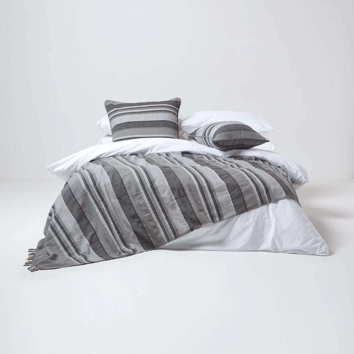 Cotton Morocco Striped Grey Throw, 255 X 360 Cm 3 Cotton Morocco Striped Grey Throw, 255 X 360 Cm