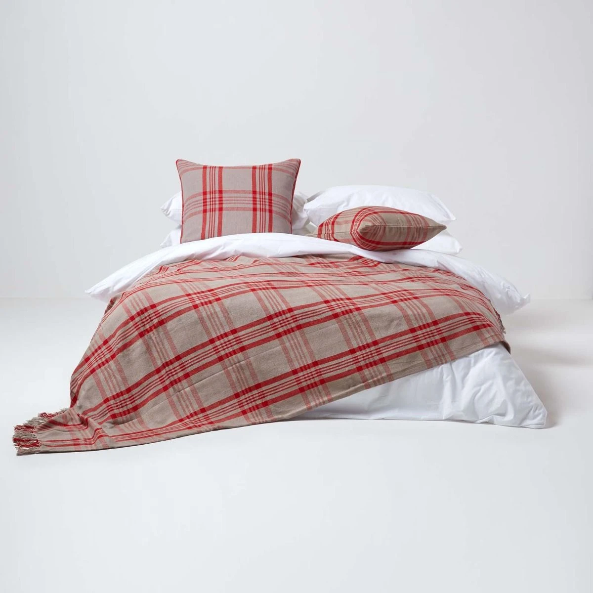 Grey & Red Tartan Check Sofa And Bed Throw 5 Grey & Red Tartan Check Sofa And Bed Throw - Image 3