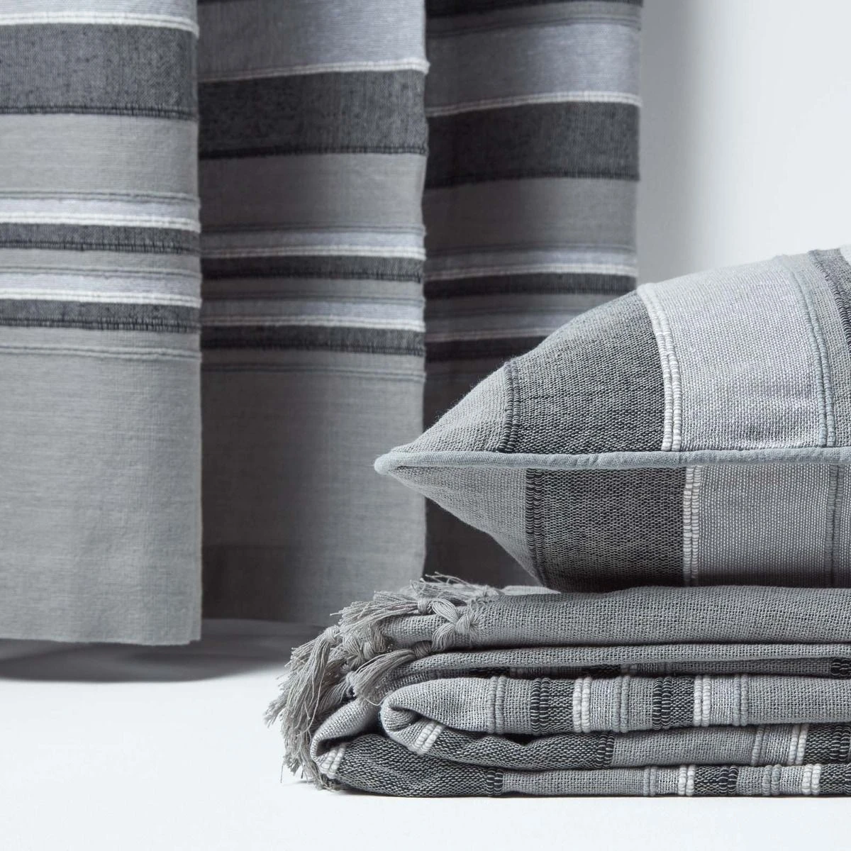 Cotton Morocco Striped Grey Throw, 255 X 360 Cm 8 Cotton Morocco Striped Grey Throw, 255 X 360 Cm - Image 6