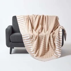 Cotton Stars And Stripes Decorative Beige Sofa Throw