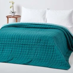 Cotton Quilted Reversible Bedspread Teal & Blue