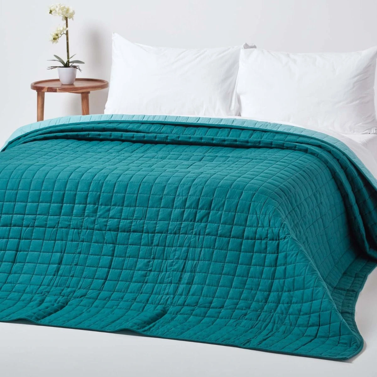 Cotton Quilted Reversible Bedspread Teal & Blue 3 Cotton Quilted Reversible Bedspread Teal & Blue