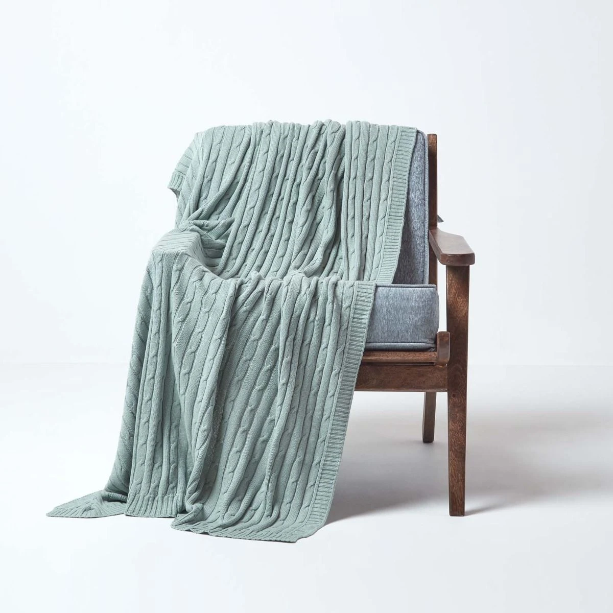 Cotton Cable Knit Duck Egg Blue Throw 4 Cotton Cable Knit Duck Egg Blue Throw - Image 2