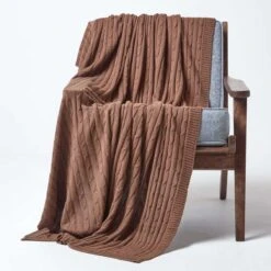 Cotton Cable Knit Throw, Chocolate