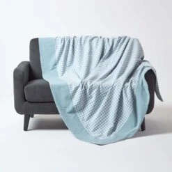 Cotton Gingham Check Blue Throw, 150 X 200 Cm