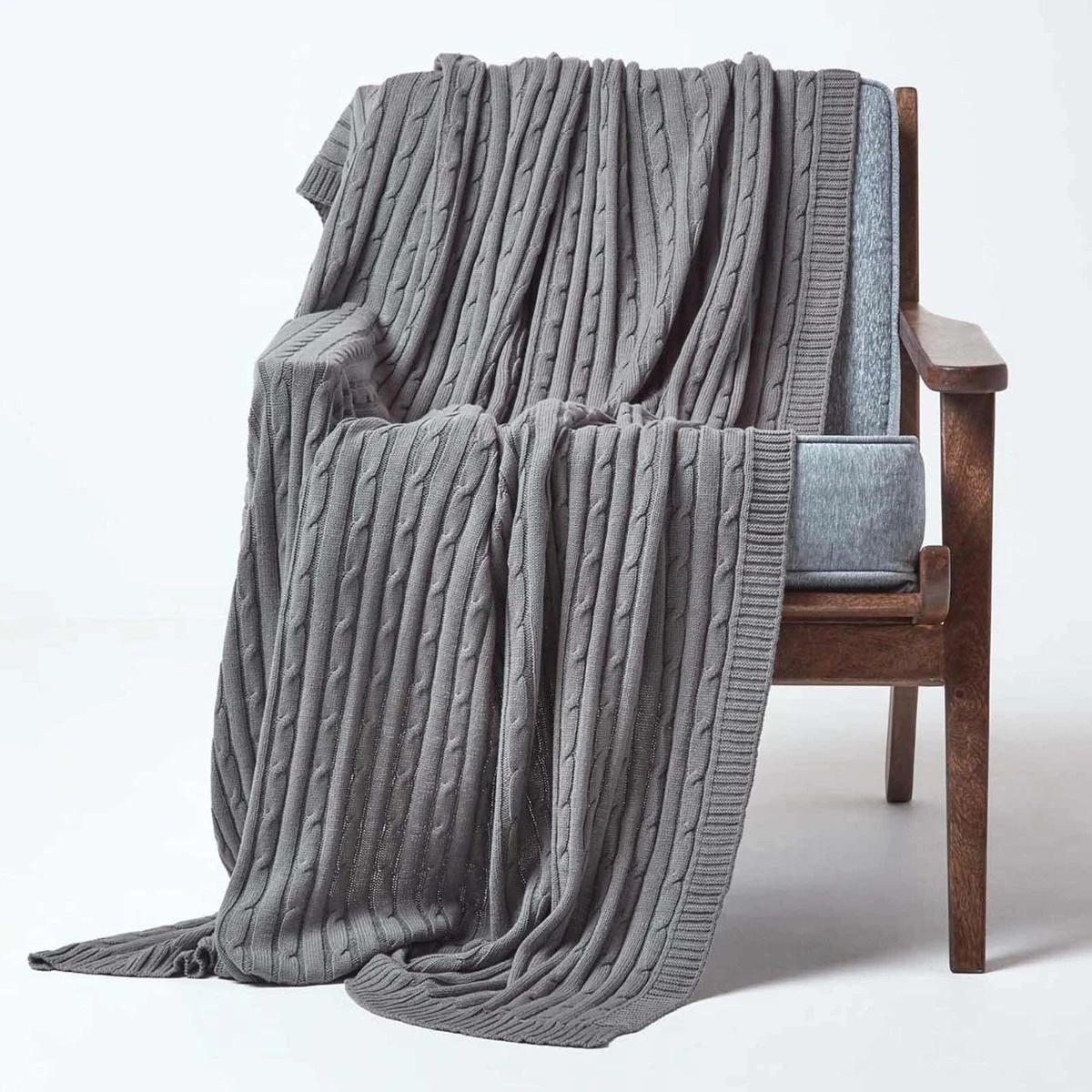 Cotton Cable Knit Grey Throw 3 Cotton Cable Knit Grey Throw