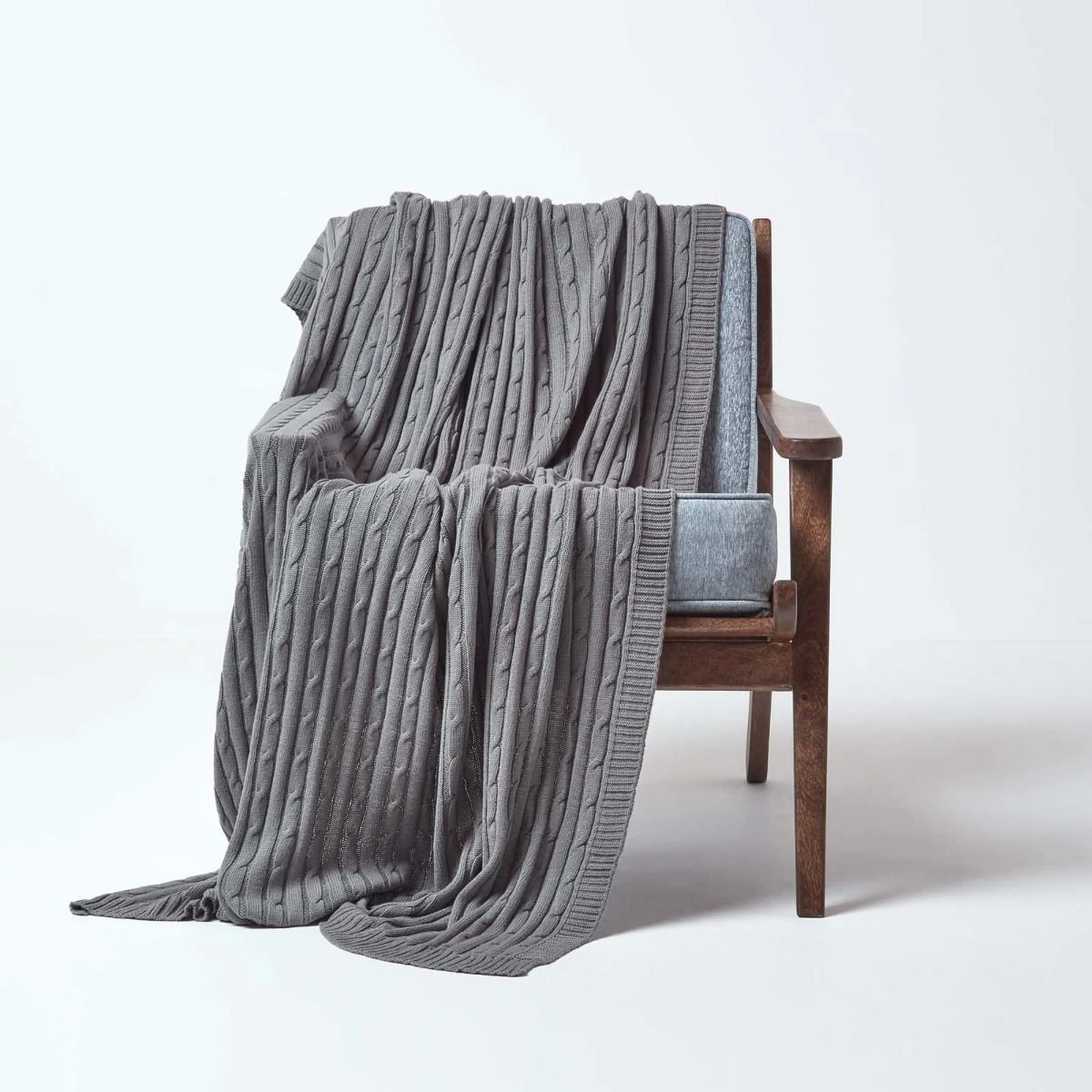 Cotton Cable Knit Grey Throw 4 Cotton Cable Knit Grey Throw - Image 2