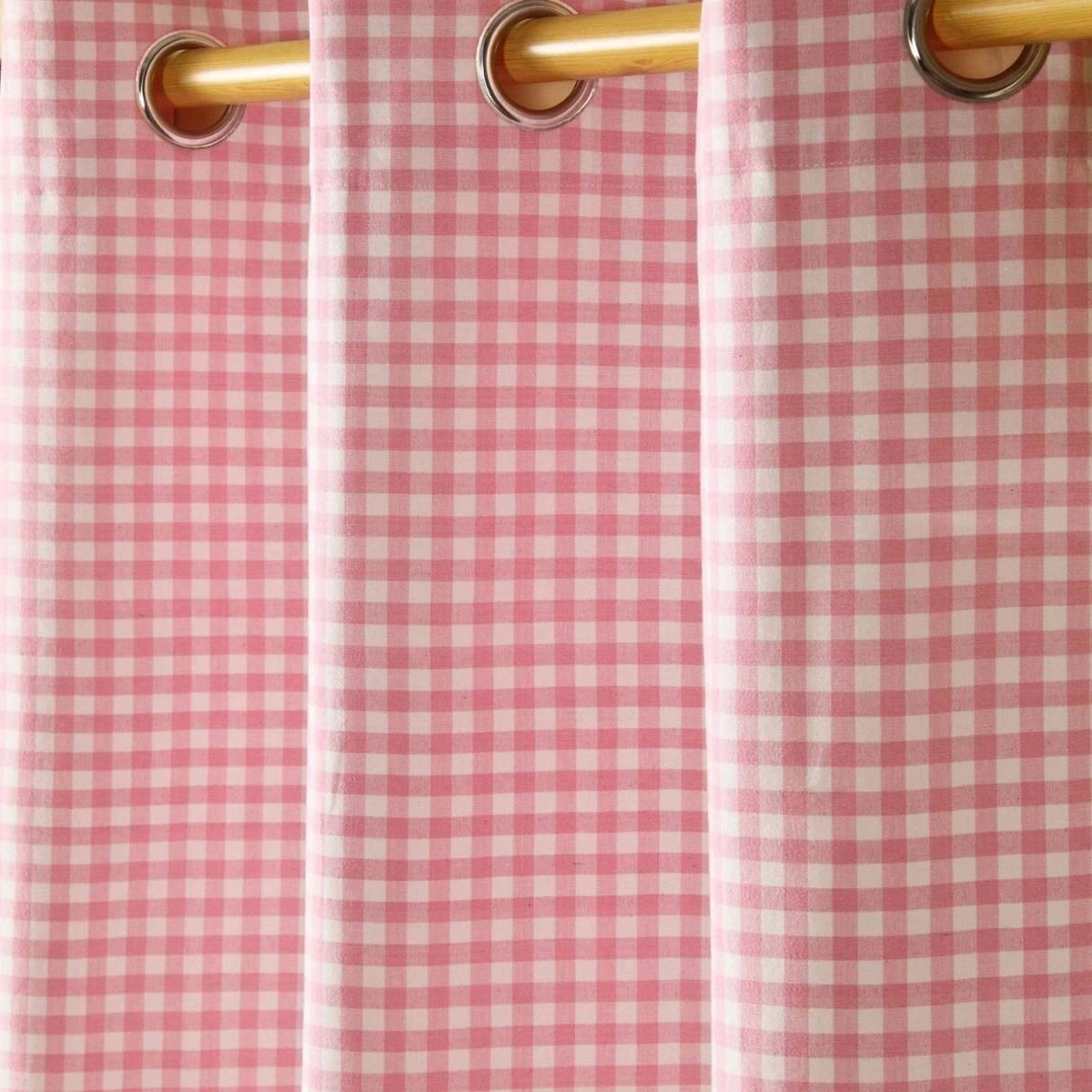 Cotton Gingham Check Pink Ready Made Eyelet Curtains 4 Cotton Gingham Check Pink Ready Made Eyelet Curtains - Image 2