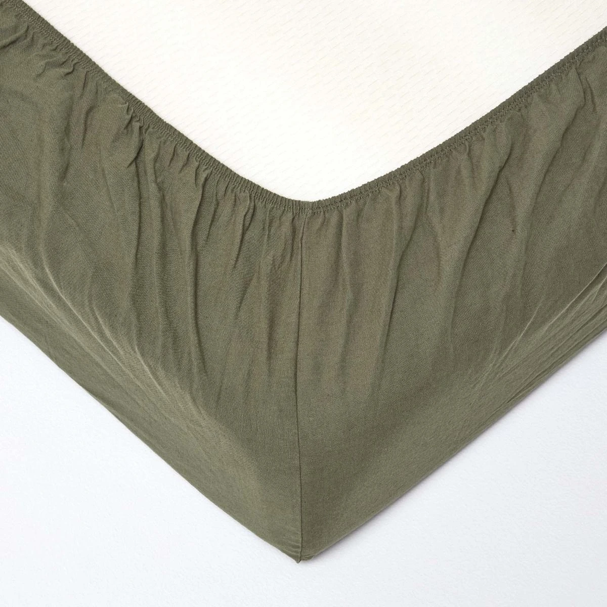 Khaki Green Linen Fitted Sheet 4 Khaki Green Linen Fitted Sheet - Image 2