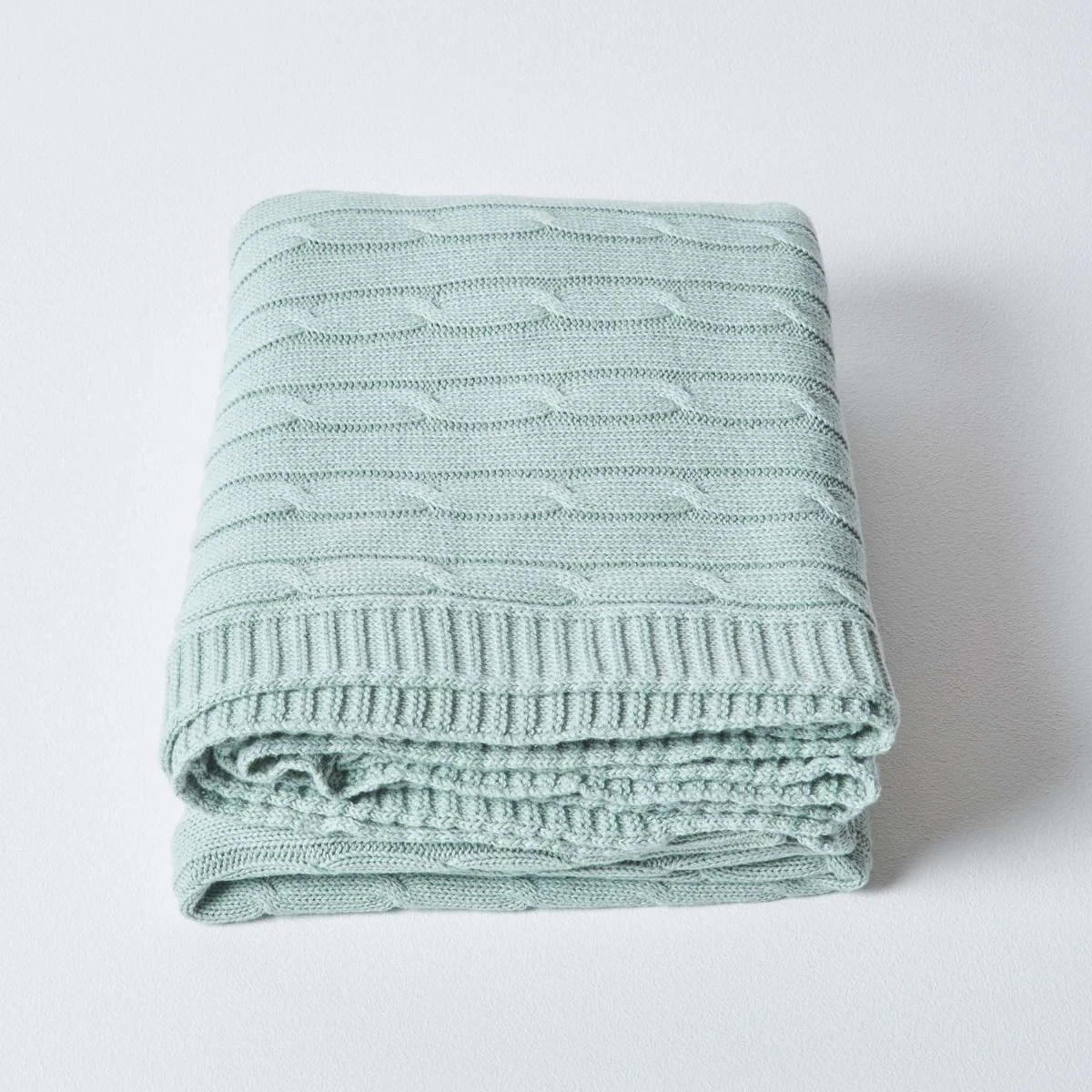Cotton Cable Knit Duck Egg Blue Throw 5 Cotton Cable Knit Duck Egg Blue Throw - Image 3