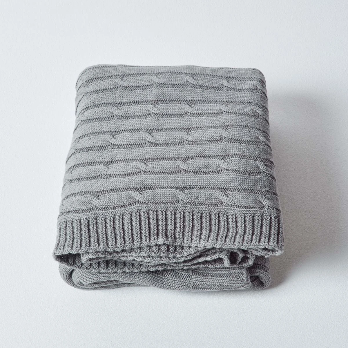 Cotton Cable Knit Grey Throw 5 Cotton Cable Knit Grey Throw - Image 3