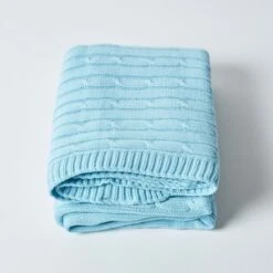 Cotton Cable Knit Pastel Blue Throw 13 Cotton Cable Knit Pastel Blue Throw -Best Homeware Store 2 sf1595 cotton cable knit pastel blue throw 3