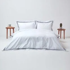 Plain White Duvet Cover Set With Navy Border 9 Plain White Duvet Cover Set With Navy Border -Best Homeware Store 3 bl1622a duvet cover set navy border single 3