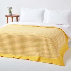 Cotton Gingham Check Yellow Throw, 150 X 200 Cm 11 Cotton Gingham Check Yellow Throw, 150 X 200 Cm -Best Homeware Store 3 sf1163a cotton gingham check yellow throw