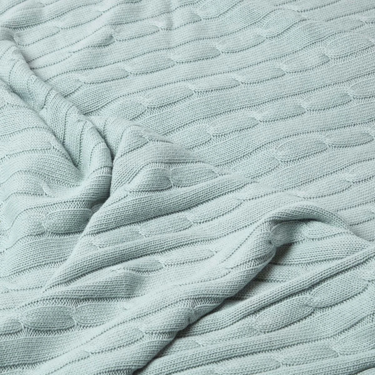 Cotton Cable Knit Duck Egg Blue Throw 7 Cotton Cable Knit Duck Egg Blue Throw - Image 5