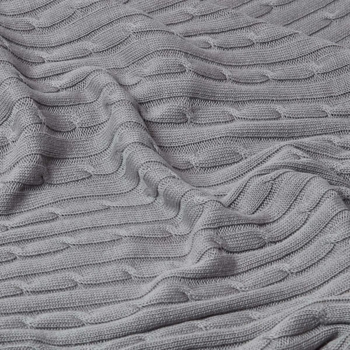 Cotton Cable Knit Grey Throw 7 Cotton Cable Knit Grey Throw - Image 5