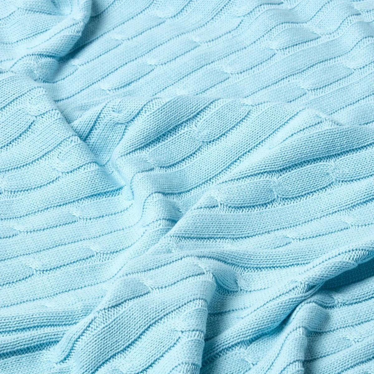 Cotton Cable Knit Pastel Blue Throw 7 Cotton Cable Knit Pastel Blue Throw - Image 5