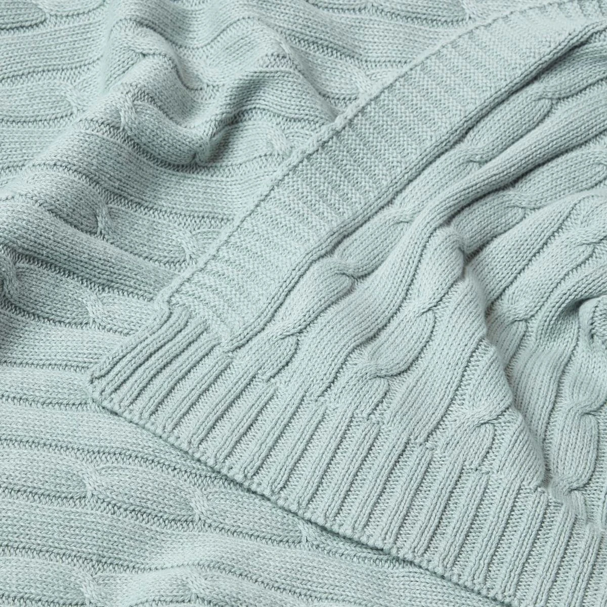 Cotton Cable Knit Duck Egg Blue Throw 8 Cotton Cable Knit Duck Egg Blue Throw - Image 6