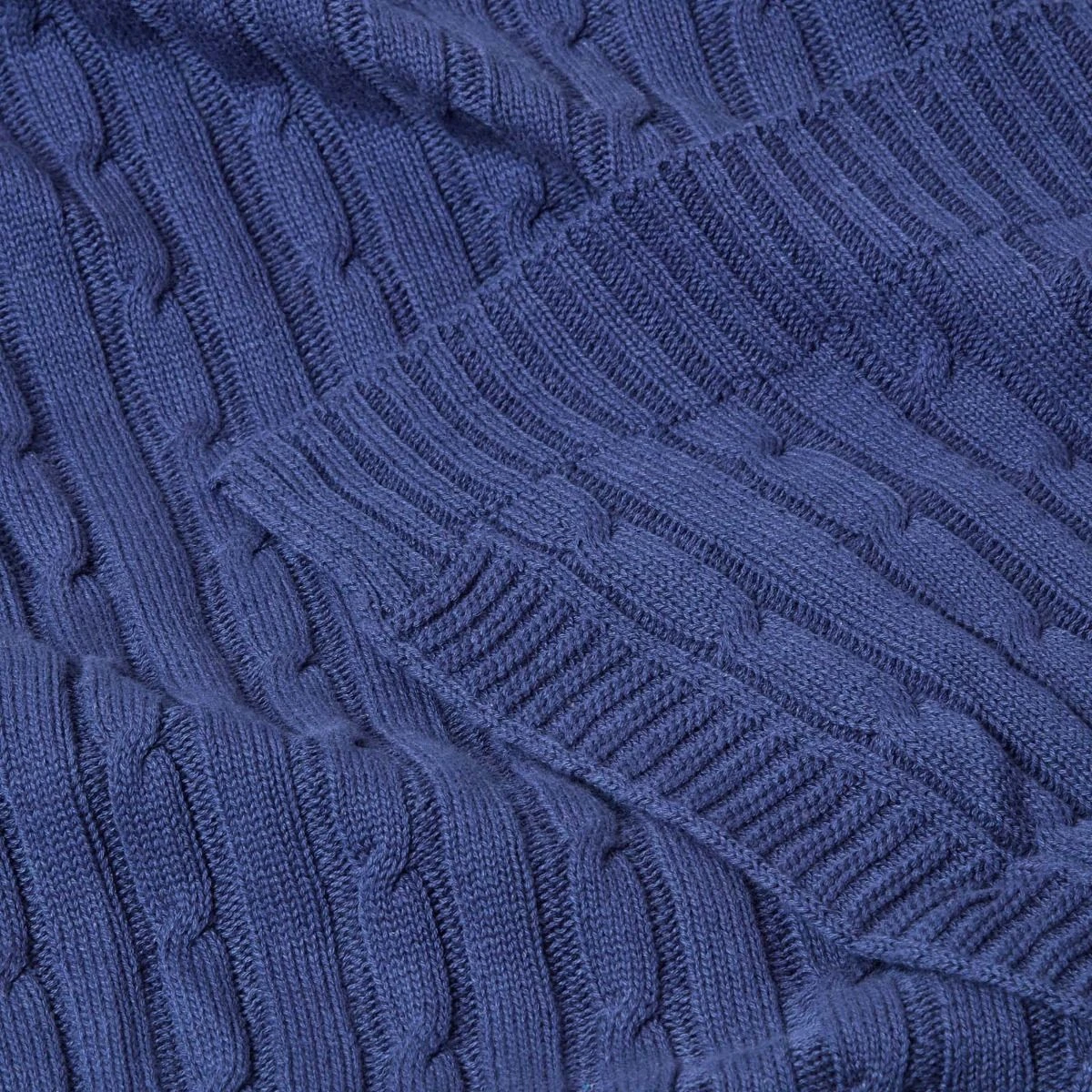 Cotton Cable Knit Navy Blue Throw 8 Cotton Cable Knit Navy Blue Throw - Image 6