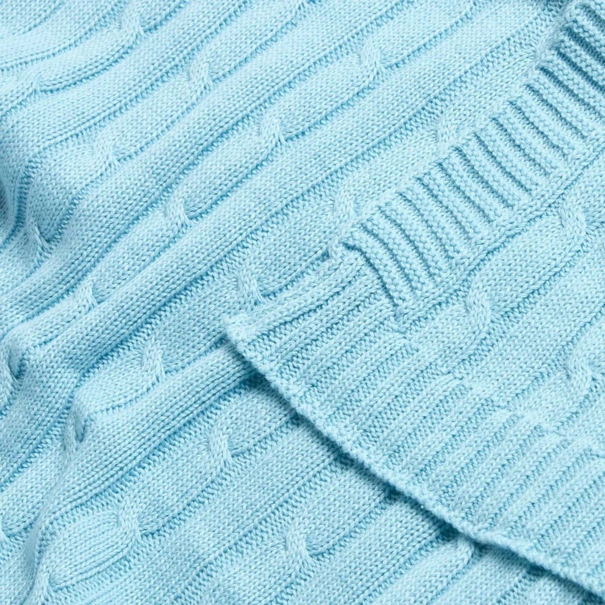 Cotton Cable Knit Pastel Blue Throw 8 Cotton Cable Knit Pastel Blue Throw - Image 6