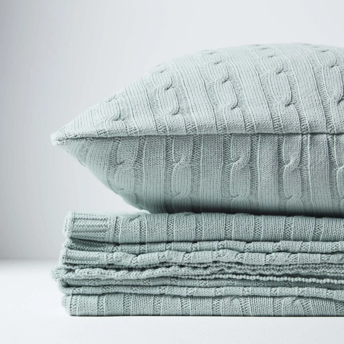 Cotton Cable Knit Duck Egg Blue Throw 9 Cotton Cable Knit Duck Egg Blue Throw - Image 7