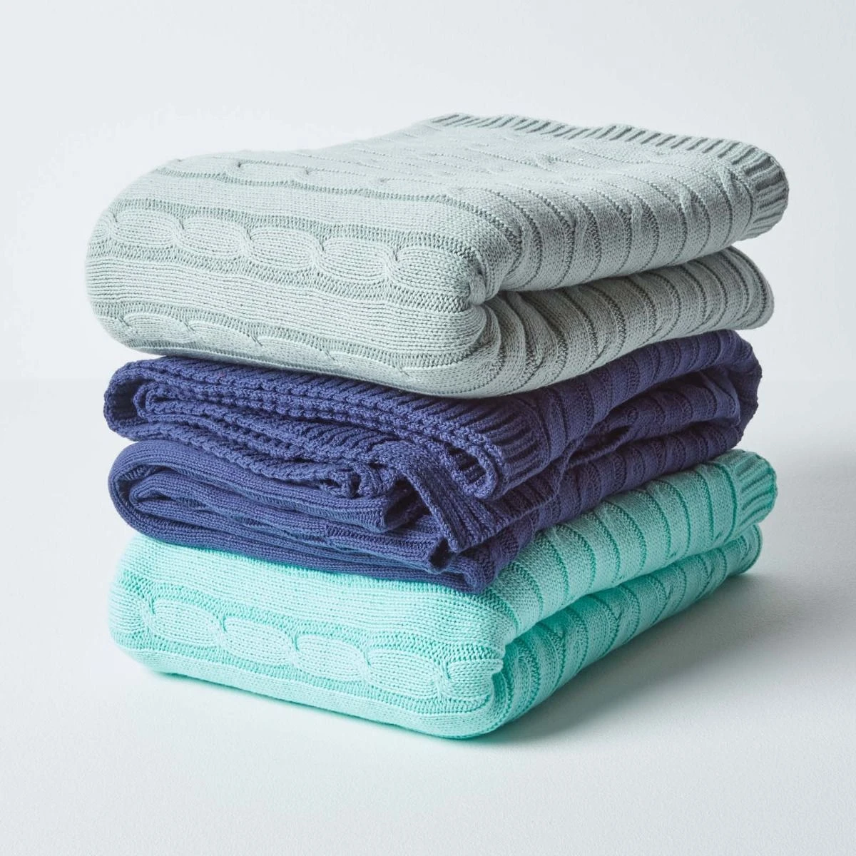 Cotton Cable Knit Duck Egg Blue Throw 10 Cotton Cable Knit Duck Egg Blue Throw - Image 8