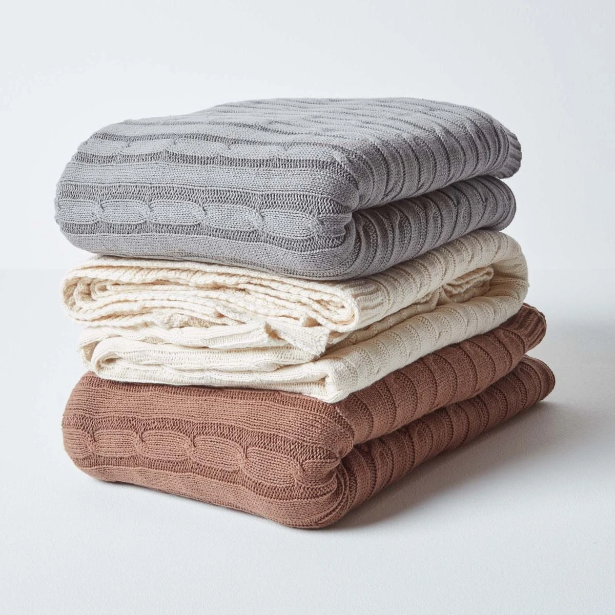 Cotton Cable Knit Grey Throw 10 Cotton Cable Knit Grey Throw - Image 8