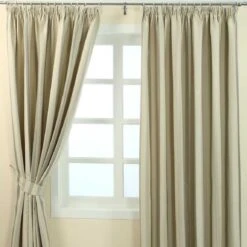 Cream Jacquard Curtain Modern Striped Design Fully Lined With Tie Backs
