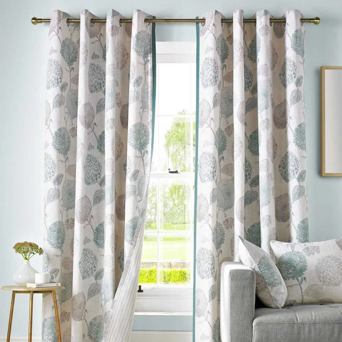 Ashley Wilde Duck Egg Blue 'Avril' Floral Curtains Contemporary Eyelet Style, 46x72" 3 Ashley Wilde Duck Egg Blue 'Avril' Floral Curtains Contemporary Eyelet Style, 46x72"