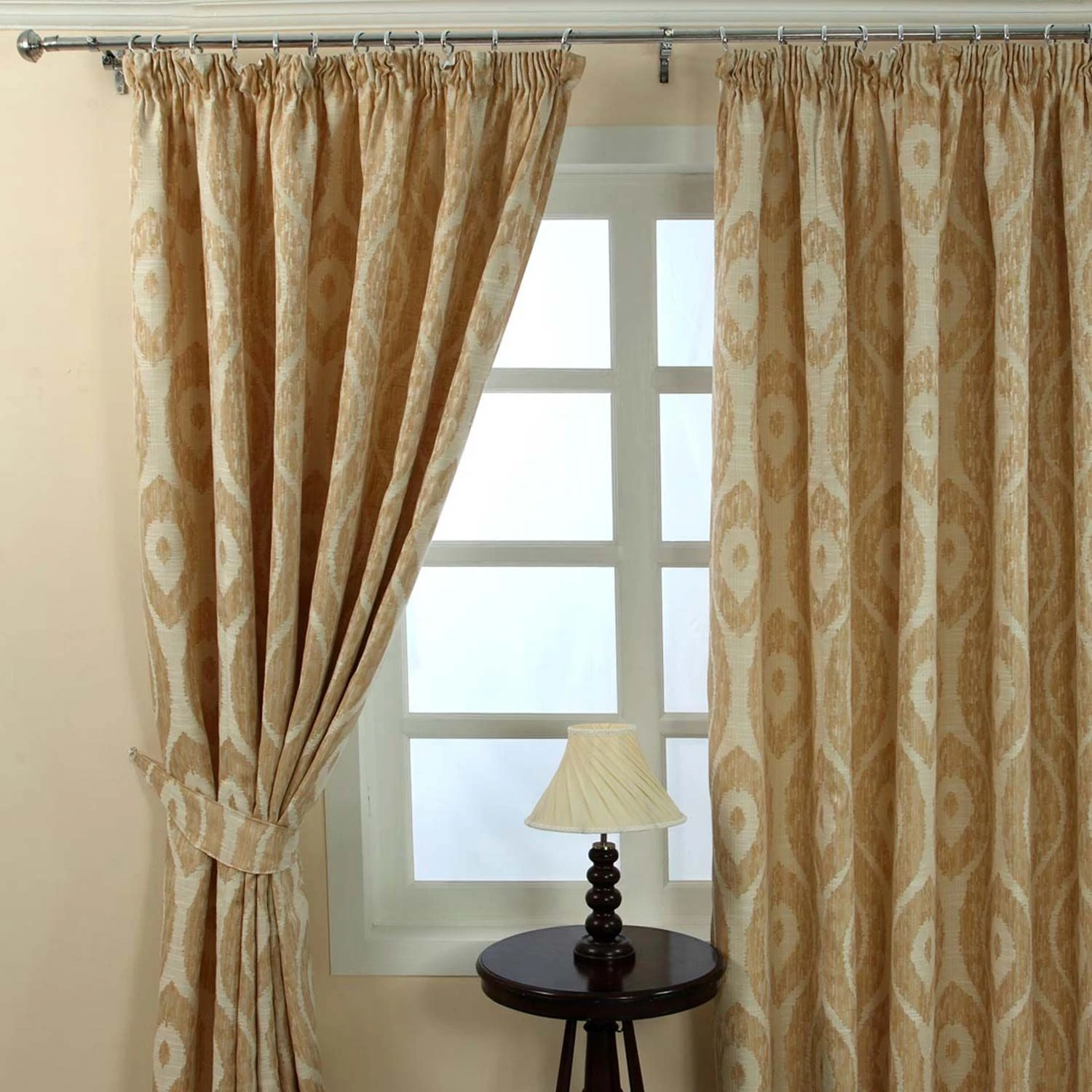 Cream And Gold Jacquard Curtain Abstract Ikat Design Fully Lined With Tie Backs, 46 X 72" Drop 6 Cream And Gold Jacquard Curtain Abstract Ikat Design Fully Lined With Tie Backs, 46 X 72" Drop - Image 4