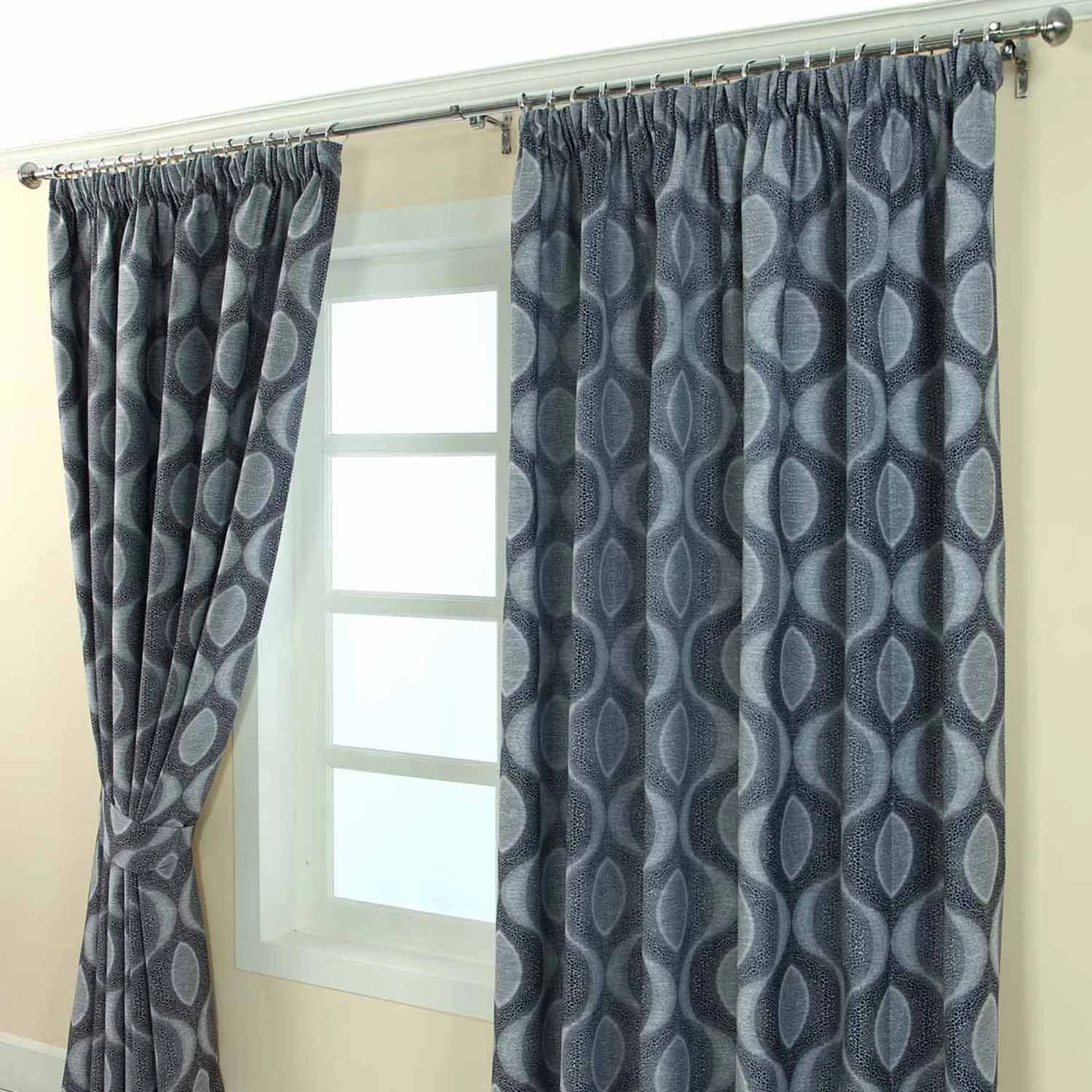 Blue Jacquard Curtain Modern Curve Design Fully Lined With Tie Backs 6 Blue Jacquard Curtain Modern Curve Design Fully Lined With Tie Backs - Image 4