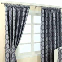 Blue Jacquard Curtain Modern Curve Design Fully Lined With Tie Backs 9 Blue Jacquard Curtain Modern Curve Design Fully Lined With Tie Backs -Best Homeware Store Marbbela Collection Curtains Blue3