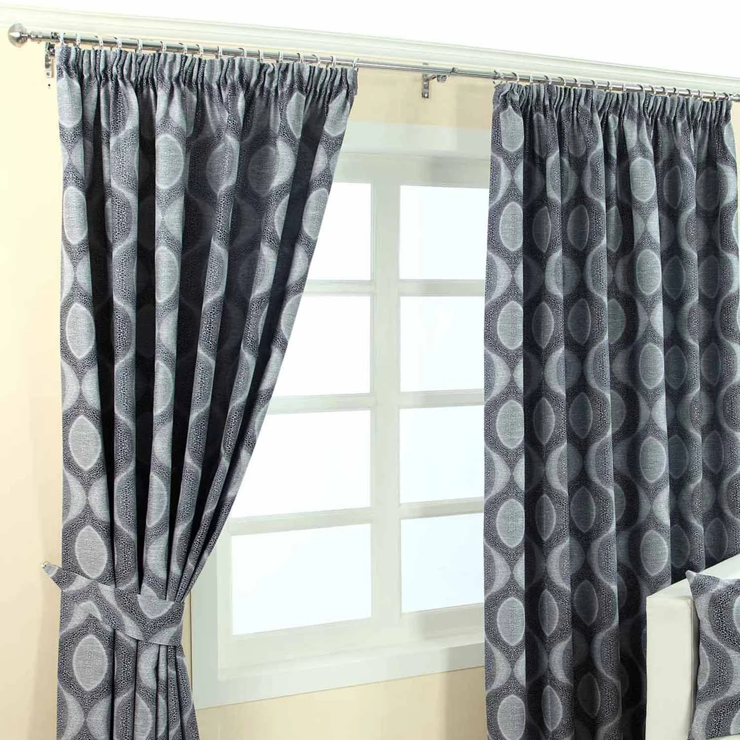 Blue Jacquard Curtain Modern Curve Design Fully Lined With Tie Backs 5 Blue Jacquard Curtain Modern Curve Design Fully Lined With Tie Backs - Image 3
