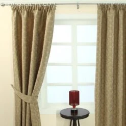 Gold Jacquard Curtain Vintage Floral Design Fully Lined With Tie Backs, 46 X 72" Drop 8 Gold Jacquard Curtain Vintage Floral Design Fully Lined With Tie Backs, 46 X 72" Drop -Best Homeware Store Marbbela Collection Gold 2