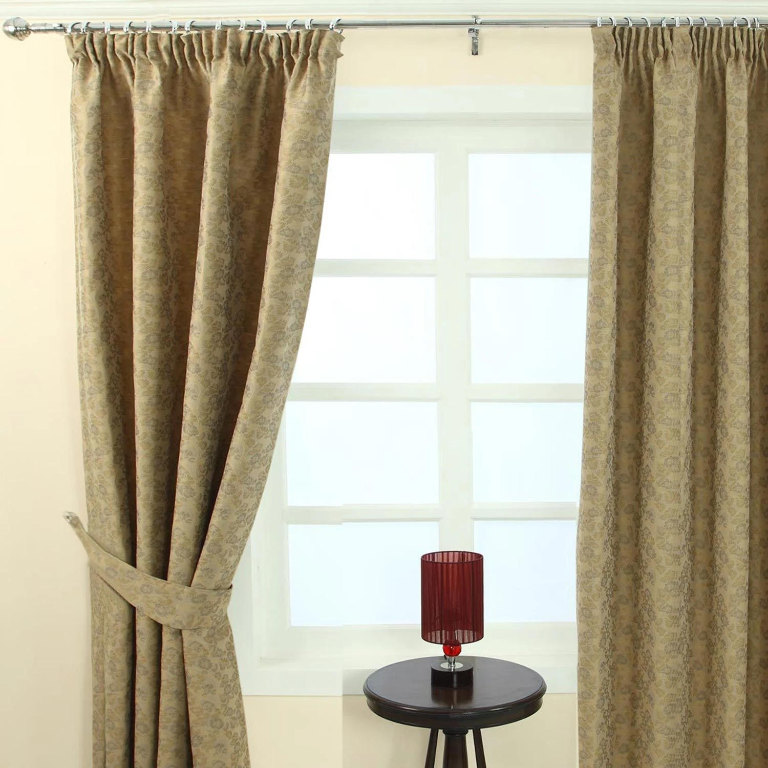 Gold Jacquard Curtain Vintage Floral Design Fully Lined With Tie Backs, 46 X 72" Drop 5 Gold Jacquard Curtain Vintage Floral Design Fully Lined With Tie Backs, 46 X 72" Drop - Image 3