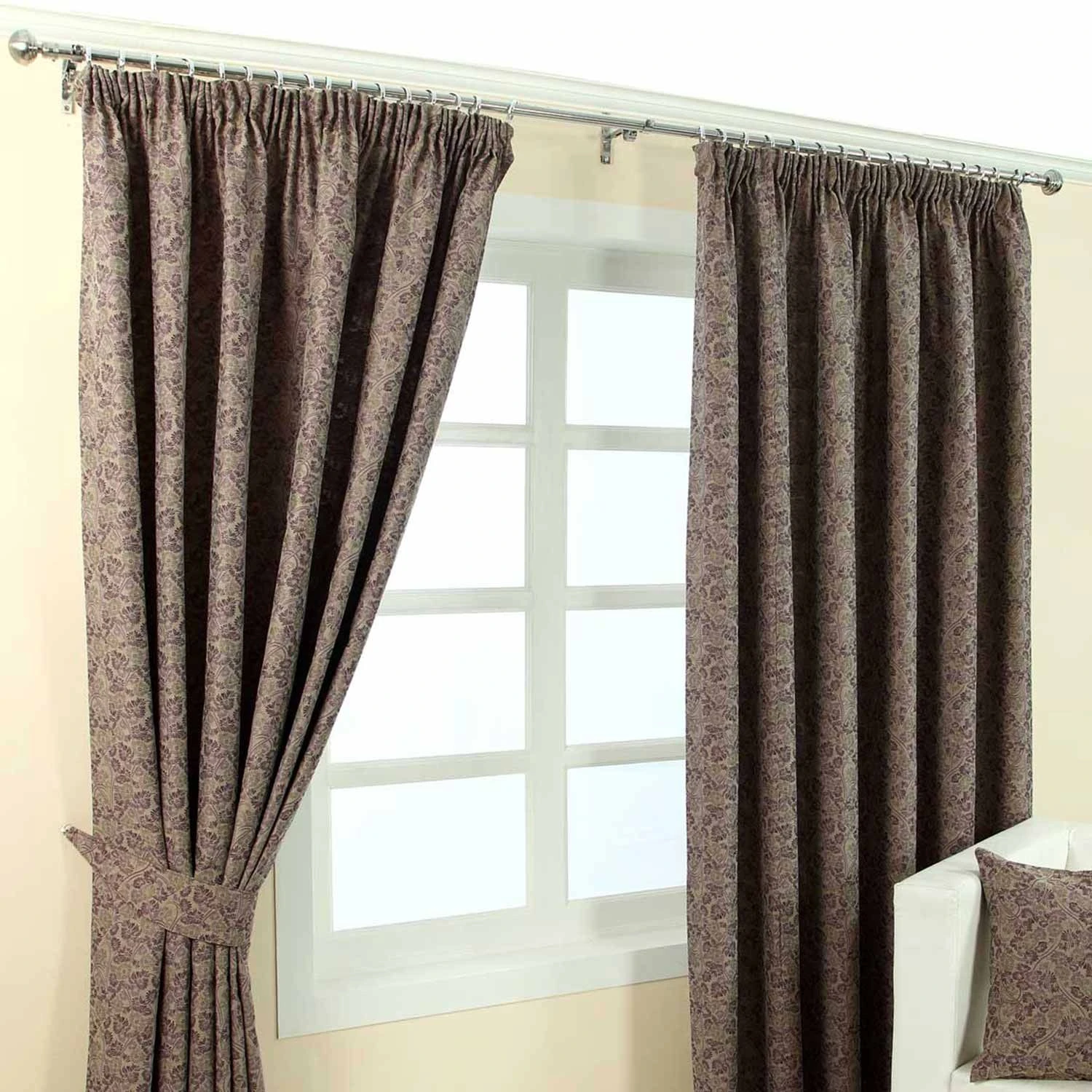 Purple Jacquard Curtain Vintage Floral Design Fully Lined 5 Purple Jacquard Curtain Vintage Floral Design Fully Lined - Image 3