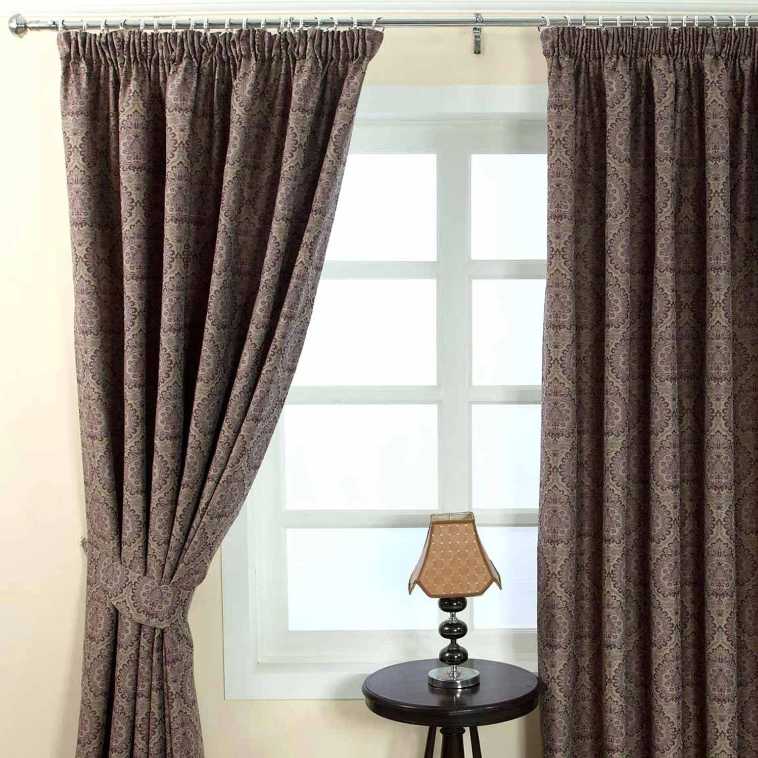 Purple Jacquard Curtain Floral Damask Design Fully Lined 4 Purple Jacquard Curtain Floral Damask Design Fully Lined - Image 2