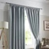 Sky Blue Plain Blackout Curtains Fully Lined Pencil Pleat With Tie Backs, 46 X 90" Drop