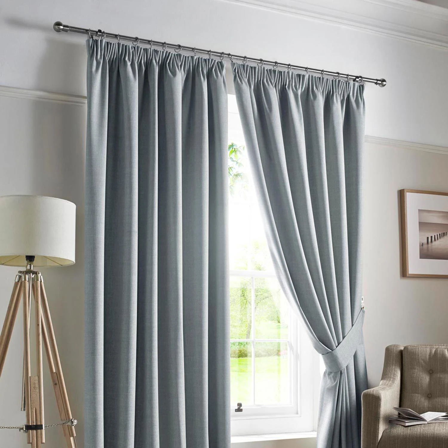 Sky Blue Plain Blackout Curtains Fully Lined Pencil Pleat With Tie Backs, 46 X 90" Drop 3 Sky Blue Plain Blackout Curtains Fully Lined Pencil Pleat With Tie Backs, 46 X 90" Drop