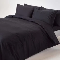 Black Egyptian Cotton Duvet Cover With Pillowcases 200 Thread Count