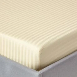Pastel Yellow Egyptian Cotton Satin Stripe Fitted Sheet 330 Thread Count