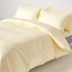 Pastel Yellow Egyptian Cotton Stripe Duvet Cover And Pillowcases 330 TC